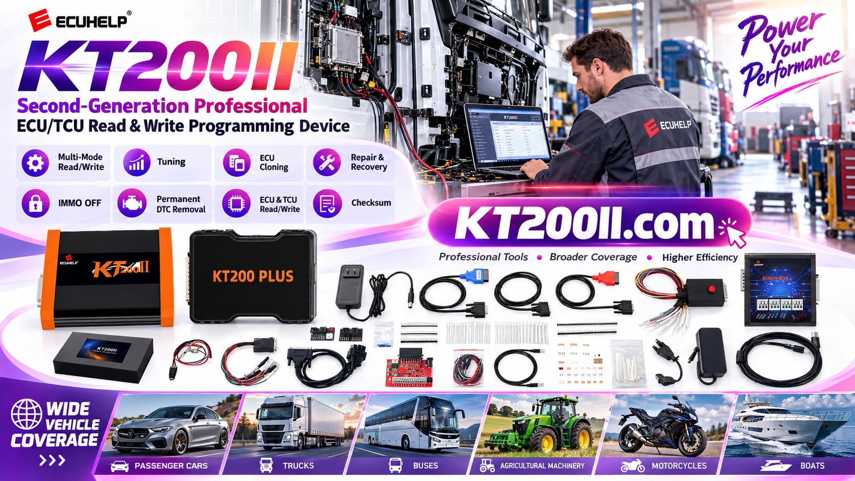 Technician checking ECU programmer software version and protocol environment before a workshop programming job