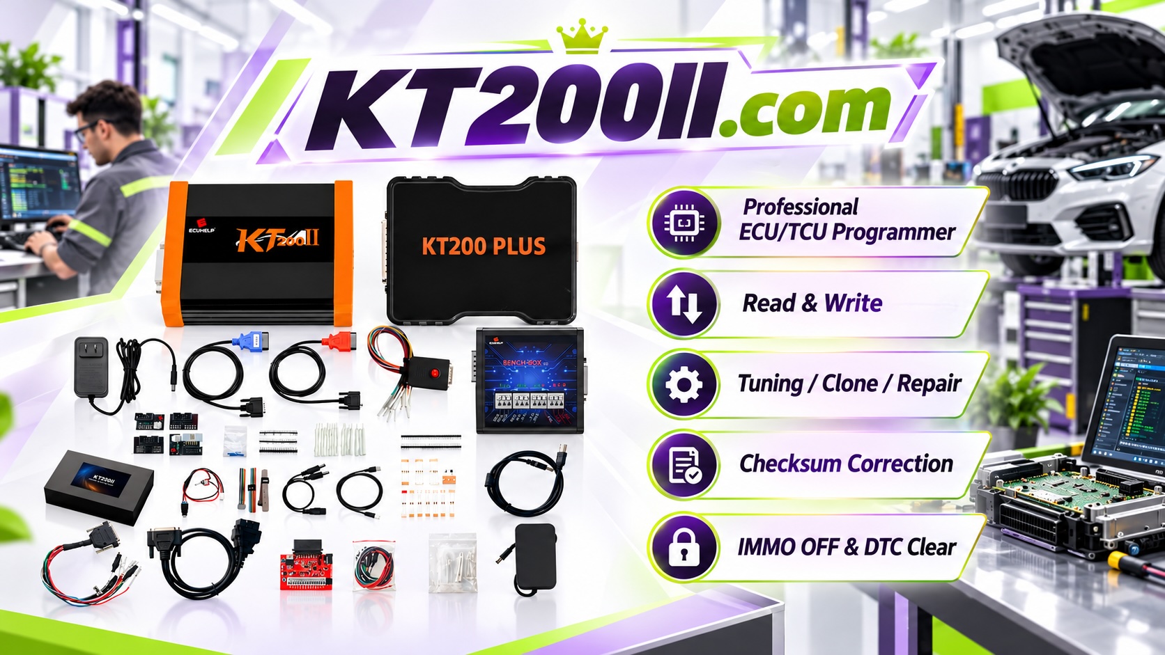 ECU bench programming connection with stable power CAN-H and CAN-L communication